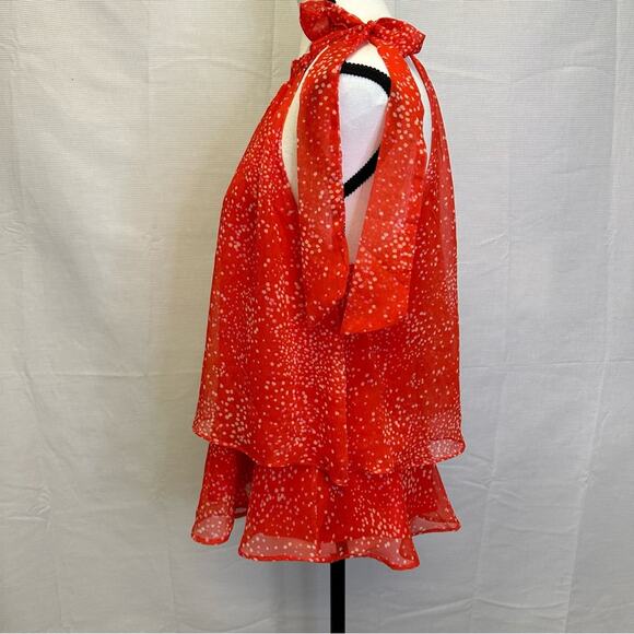 CeCe Women’s Medium Orange Polka Dot Ruffle Hem Halter Top with Bow Detail - Picture 3 of 9